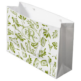 Sacola Para Presentes Grande Azeite Verde Moderno Monograma Nome Roteiro Aquare