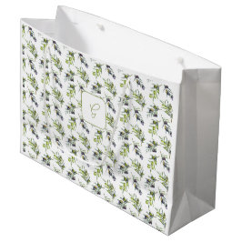 Sacola Para Presentes Grande Azeitonas Verde Sage Monograma Nome Aquarela
