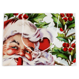 Sacola Para Presentes Grande Azevinho do vintage de Papai Noel elegante