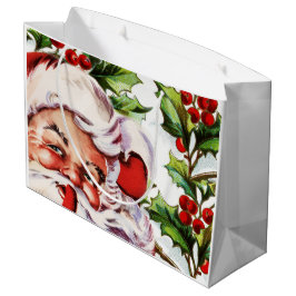 Sacola Para Presentes Grande Azevinho do vintage de Papai Noel elegante