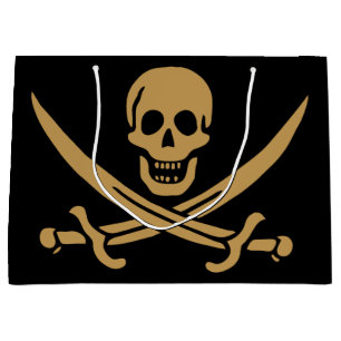 Sacola Para Presentes Grande Aztec Dourado Crânio e Cutlass Pirata Calico Jack