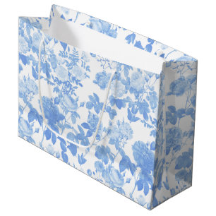 Sacola Para Presentes Grande Azul Branco Rosas Florais Padrão Francês Chinoiser