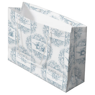 Sacola Para Presentes Grande Azul Chic Elegante e Floral Branco Gravado 