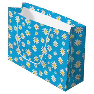 Sacola Para Presentes Grande Azul-Cinto Simples com Padrão Floral de Margarida