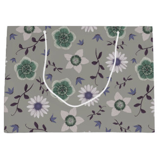 Sacola Para Presentes Grande Azul cinza e Botânica Moderna de Flor Selvagem Ver