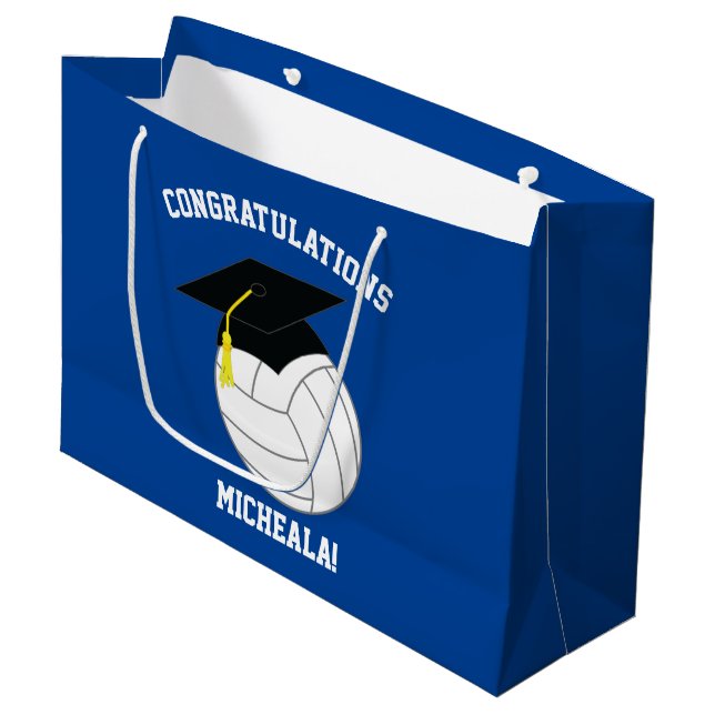 Sacola Para Presentes Grande Azul de Graduação de Voleibol (Frente inclinada)