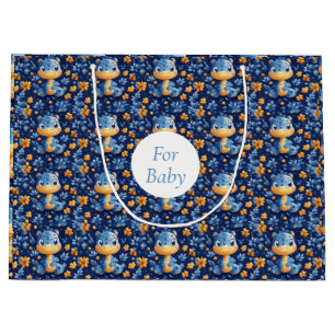 Sacola Para Presentes Grande Azul, Dinossauro Amarelo e Azul Flores