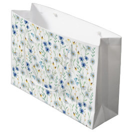 Sacola Para Presentes Grande Azul-flor-aquarela