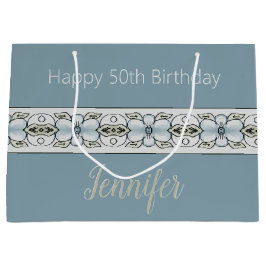 Sacola Para Presentes Grande Azul Floral Acento