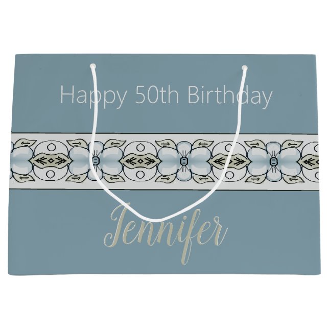 Sacola Para Presentes Grande Azul Floral Acento (Frente)