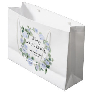 Sacola Para Presentes Grande Azul Floral Eucalyptus Wreath 100º Aniversário