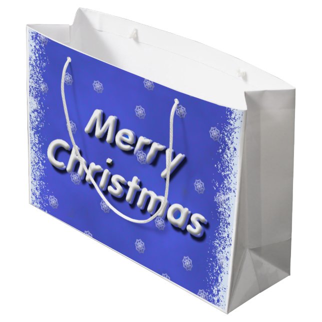 Sacola Para Presentes Grande azul Frost do Feliz Natal 3D (Verso inclinado)