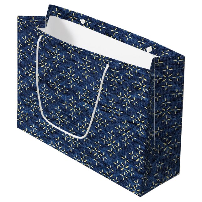 Sacola Para Presentes Grande Azul Indigo Japonês (Frente inclinada)
