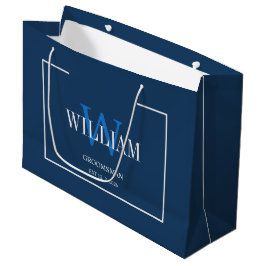 Sacola Para Presentes Grande Azul Marinho Branco Profissional Minimalista para 