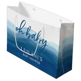 Sacola Para Presentes Grande Azul Ombre Aquarela Chá de fraldas