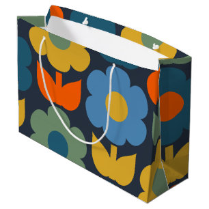 Sacola Para Presentes Grande Azul Padrão Floral Moderno Retro Scandi Cute