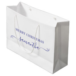 Sacola Para Presentes Grande Azul Profundo Feliz Natal Lindo Laço Assinatura No