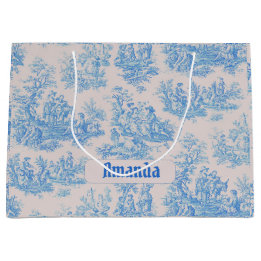 Sacola Para Presentes Grande Azul Vintage Turquesa Floral Toile Monograma