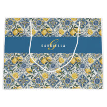 Azulejo Azul Limão Aquarela Monograma Nome Grande