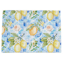 Azulejo Azul Mediterrâneo Limão Amarelo Aquarela
