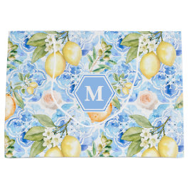Sacola Para Presentes Grande Azulejo Azul Mediterrâneo Limoncello Monograma Nom