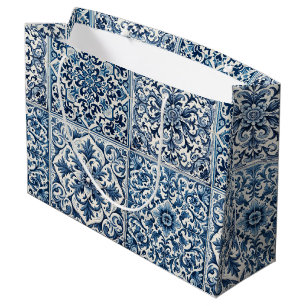 Sacola Para Presentes Grande Azulejo azul português