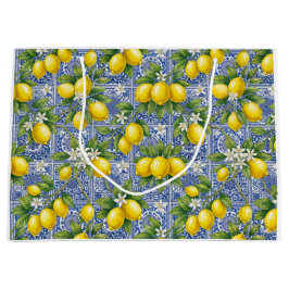 Sacola Para Presentes Grande Azulejo de Aquarela Estilo Francês Country Azul Li
