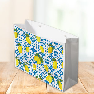Sacola Para Presentes Grande Azulejo Francês Padrão de Limão Country