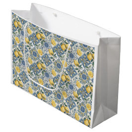 Sacola Para Presentes Grande Azulejo Francês País Limão Aquarela