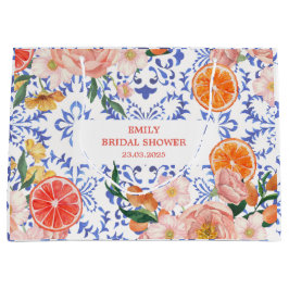 Sacola Para Presentes Grande Azulejos azuis italianos Chá de Noiva Mediterrâneo