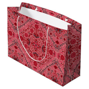Sacola Para Presentes Grande Azulejos florais em vermelho e melancia rosa