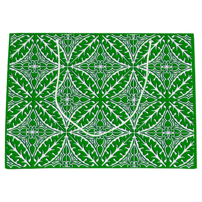 Sacola Para Presentes Grande Azulejos marroquinos - esmerald verde e branco (Frente)