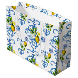 Sacola Para Presentes Grande Azulejos mediterrânicos, majolica, estilo Sicilian