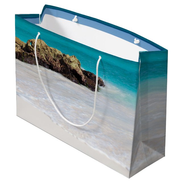 Sacola Para Presentes Grande Azure Ocean Sandy Beach Photo (Verso inclinado)