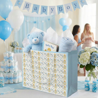 Sacola Para Presentes Grande Baby Boy Arrival Stork Angel Announcement