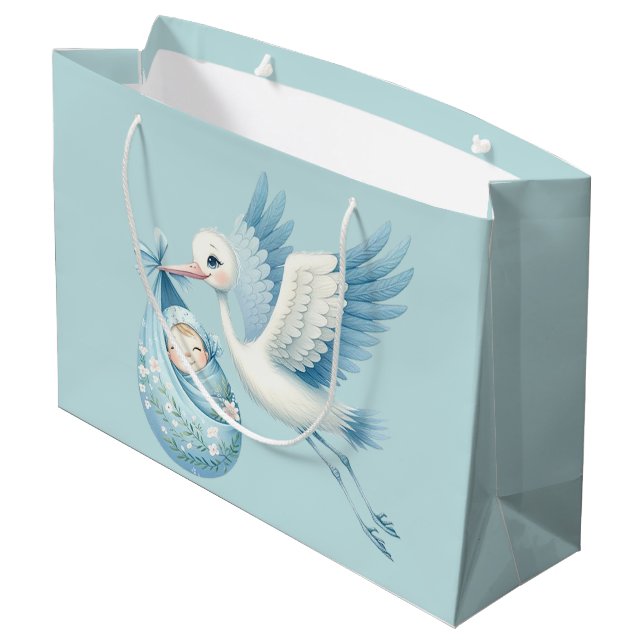 Sacola Para Presentes Grande Baby Boy Stork (Verso inclinado)