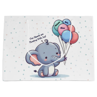 Sacola Para Presentes Grande Baby Elephant with Balloons Celebration Gift Bag