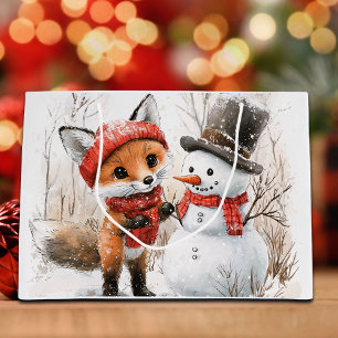 Sacola Para Presentes Grande Baby Fox e Snowman