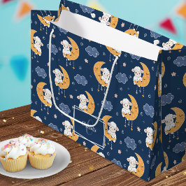 Sacola Para Presentes Grande Baby Lamb on Moon Patterno com Nome