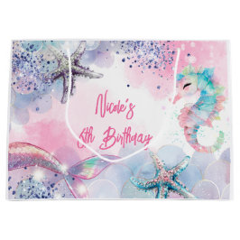 Sacola Para Presentes Grande Baça de aniversário de sereia magia submarina