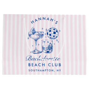 Sacola Para Presentes Grande Bachelorette Retro Disco Coquetel Azul e Rosa