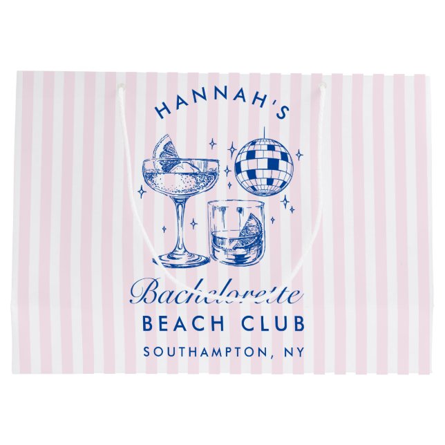Sacola Para Presentes Grande Bachelorette Retro Disco Coquetel Azul e Rosa (Verso)