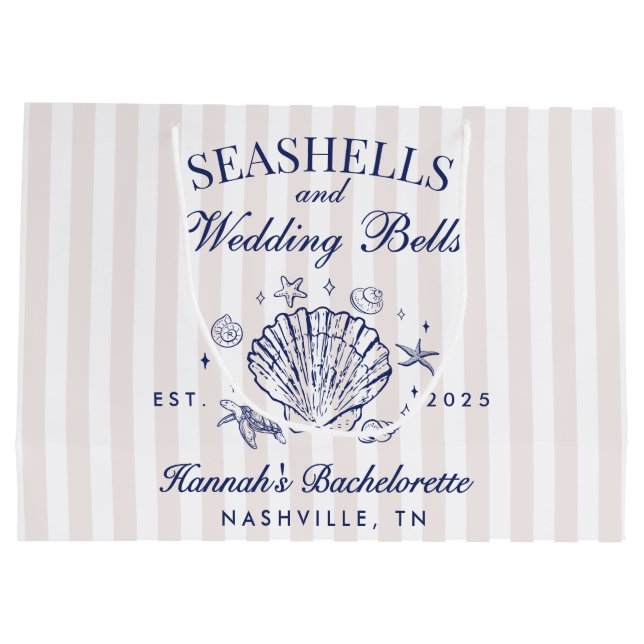 Sacola Para Presentes Grande Bachelorette Retro Pink Seashells & Wedls (Verso)