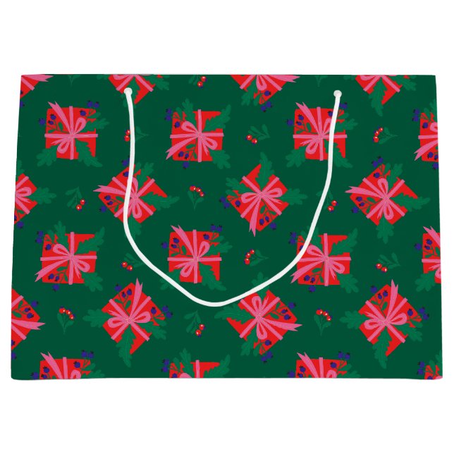 Sacola Para Presentes Grande Bag de presente de feriado verde (Frente)