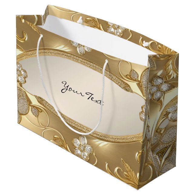 Sacola Para Presentes Grande Bag Floral de Presente do Ornamentado Dourado (Verso inclinado)