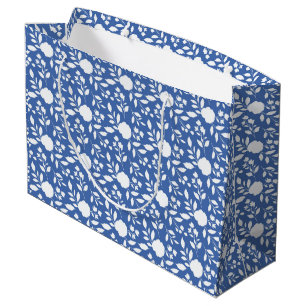Sacola Para Presentes Grande Bag Floral Grande para Presentes Branco e Azul