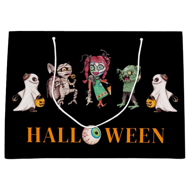 Sacola Para Presentes Grande Bag Gift Negra Moderna do Halloween (Frente)