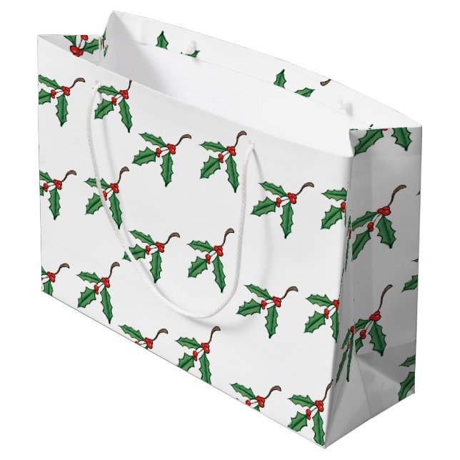 Sacola Para Presentes Grande Bag Rustic Christmas Holly Gift (Verso inclinado)