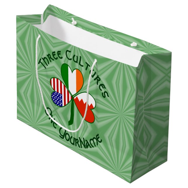 Sacola Para Presentes Grande Bahrain Ireland USA Shamrock Flag Personalizado (Frente inclinada)