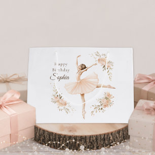 Sacola Para Presentes Grande Bailarina Personalizada Aniversário Bege Floral 